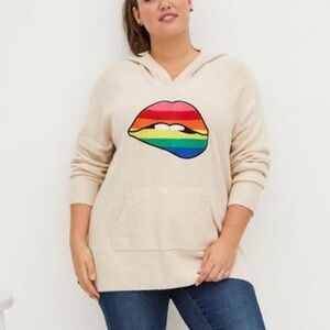 Torrid Raglan Hoodie Sweater - Rainbow Lips Oatmeal size 2XL